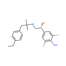 CCc1ccc(CC(C)(C)NC[C@H](O)c2cc(Cl)c(N)c(Cl)c2)cc1 ZINC000045245219