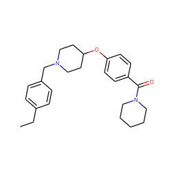 CCc1ccc(CN2CCC(Oc3ccc(C(=O)N4CCCCC4)cc3)CC2)cc1 ZINC000015067091