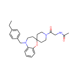 CCc1ccc(CN2CCC3(CCN(C(=O)CNC(C)=O)CC3)Oc3ccccc32)cc1 ZINC000095593311