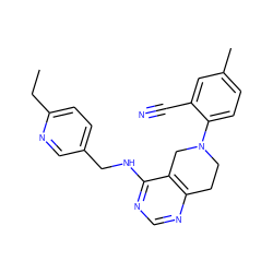 CCc1ccc(CNc2ncnc3c2CN(c2ccc(C)cc2C#N)CC3)cn1 ZINC000148829124