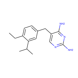 CCc1ccc(Cc2cnc(N)nc2N)cc1C(C)C ZINC000026157414