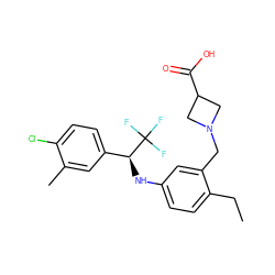 CCc1ccc(N[C@@H](c2ccc(Cl)c(C)c2)C(F)(F)F)cc1CN1CC(C(=O)O)C1 ZINC000118390601