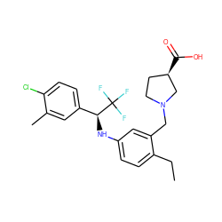 CCc1ccc(N[C@@H](c2ccc(Cl)c(C)c2)C(F)(F)F)cc1CN1CC[C@@H](C(=O)O)C1 ZINC000118389308