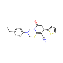 CCc1ccc(N2CSC3=C(C#N)[C@H](c4cccs4)CC(=O)N3C2)cc1 ZINC000002326568