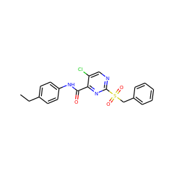 CCc1ccc(NC(=O)c2nc(S(=O)(=O)Cc3ccccc3)ncc2Cl)cc1 ZINC000006748083