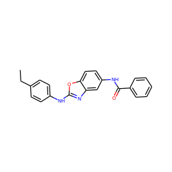 CCc1ccc(Nc2nc3cc(NC(=O)c4ccccc4)ccc3o2)cc1 ZINC000199118943