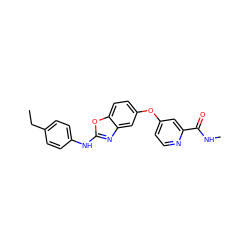 CCc1ccc(Nc2nc3cc(Oc4ccnc(C(=O)NC)c4)ccc3o2)cc1 ZINC000071340776