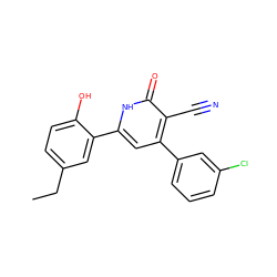 CCc1ccc(O)c(-c2cc(-c3cccc(Cl)c3)c(C#N)c(=O)[nH]2)c1 ZINC000028882514