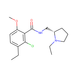 CCc1ccc(OC)c(C(=O)NC[C@@H]2CCCN2CC)c1Cl ZINC000064448124