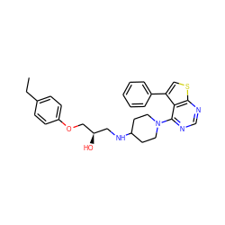 CCc1ccc(OC[C@H](O)CNC2CCN(c3ncnc4scc(-c5ccccc5)c34)CC2)cc1 ZINC000064540231