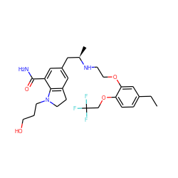 CCc1ccc(OCC(F)(F)F)c(OCCN[C@H](C)Cc2cc3c(c(C(N)=O)c2)N(CCCO)CC3)c1 ZINC000653833269