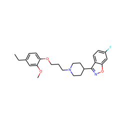 CCc1ccc(OCCCN2CCC(c3noc4cc(F)ccc34)CC2)c(OC)c1 ZINC000013740868