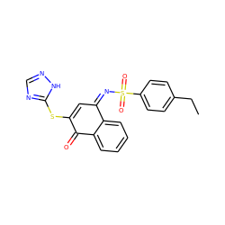 CCc1ccc(S(=O)(=O)/N=C2/C=C(Sc3ncn[nH]3)C(=O)c3ccccc32)cc1 ZINC000100461551