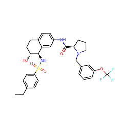 CCc1ccc(S(=O)(=O)N[C@@H]2c3cc(NC(=O)[C@H]4CCCN4Cc4cccc(OC(F)(F)F)c4)ccc3CC[C@H]2O)cc1 ZINC000044430342