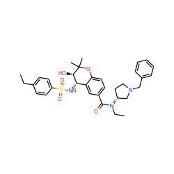 CCc1ccc(S(=O)(=O)N[C@H]2c3cc(C(=O)N(CC)[C@@H]4CCN(Cc5ccccc5)C4)ccc3OC(C)(C)[C@@H]2O)cc1 ZINC000028706849