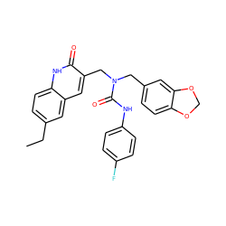 CCc1ccc2[nH]c(=O)c(CN(Cc3ccc4c(c3)OCO4)C(=O)Nc3ccc(F)cc3)cc2c1 ZINC000001327234