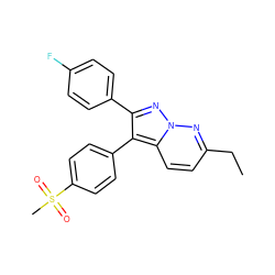 CCc1ccc2c(-c3ccc(S(C)(=O)=O)cc3)c(-c3ccc(F)cc3)nn2n1 ZINC000028392551