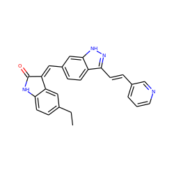 CCc1ccc2c(c1)/C(=C\c1ccc3c(/C=C/c4cccnc4)n[nH]c3c1)C(=O)N2 ZINC000096273701