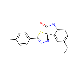 CCc1ccc2c(c1)[C@]1(NN=C(c3ccc(C)cc3)S1)C(=O)N2 ZINC000000133912