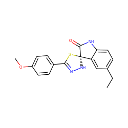 CCc1ccc2c(c1)[C@]1(NN=C(c3ccc(OC)cc3)S1)C(=O)N2 ZINC000028824732