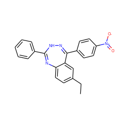 CCc1ccc2c(c1)C(c1ccc([N+](=O)[O-])cc1)=NNC(c1ccccc1)=N2 ZINC000006844155