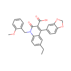 CCc1ccc2c(c1)c(-c1ccc3c(c1)OCO3)c(C(=O)O)c(=O)n2Cc1ccccc1OC ZINC000029553490