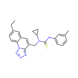 CCc1ccc2c(c1)cc(CN(C(=S)Nc1cccc(C)c1)C1CC1)c1nnnn12 ZINC000013477620