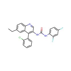 CCc1ccc2ncc(NC(=O)Nc3ccc(F)cc3F)c(-c3ccccc3Cl)c2c1 ZINC000003803528