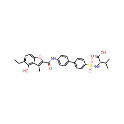 CCc1ccc2oc(C(=O)Nc3ccc(-c4ccc(S(=O)(=O)N[C@H](C(=O)O)C(C)C)cc4)cc3)c(C)c2c1O ZINC000028528769