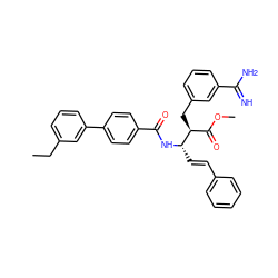 CCc1cccc(-c2ccc(C(=O)N[C@@H](/C=C/c3ccccc3)[C@@H](Cc3cccc(C(=N)N)c3)C(=O)OC)cc2)c1 ZINC000027520434