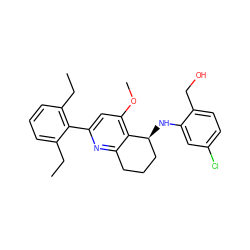 CCc1cccc(CC)c1-c1cc(OC)c2c(n1)CCC[C@@H]2Nc1cc(Cl)ccc1CO ZINC000040935372