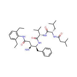 CCc1cccc(CC)c1NC(=O)C[C@H](N)[C@H](Cc1ccccc1)NC(=O)[C@@H](NC(=O)[C@H](CC(C)C)NC(=O)CC(C)C)C(C)C ZINC000146923993