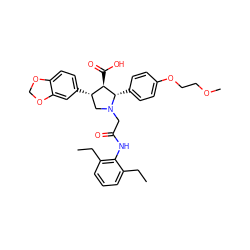 CCc1cccc(CC)c1NC(=O)CN1C[C@H](c2ccc3c(c2)OCO3)[C@@H](C(=O)O)[C@@H]1c1ccc(OCCOC)cc1 ZINC000027189561