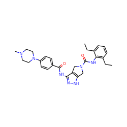 CCc1cccc(CC)c1NC(=O)N1Cc2[nH]nc(NC(=O)c3ccc(N4CCN(C)CC4)cc3)c2C1 ZINC000006718665