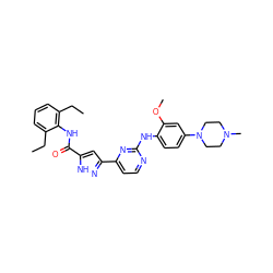 CCc1cccc(CC)c1NC(=O)c1cc(-c2ccnc(Nc3ccc(N4CCN(C)CC4)cc3OC)n2)n[nH]1 ZINC000203776334