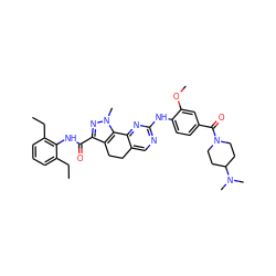 CCc1cccc(CC)c1NC(=O)c1nn(C)c2c1CCc1cnc(Nc3ccc(C(=O)N4CCC(N(C)C)CC4)cc3OC)nc1-2 ZINC000072178757