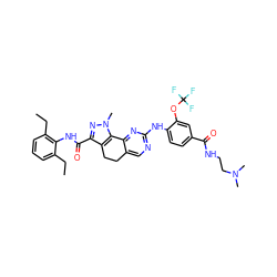 CCc1cccc(CC)c1NC(=O)c1nn(C)c2c1CCc1cnc(Nc3ccc(C(=O)NCCN(C)C)cc3OC(F)(F)F)nc1-2 ZINC000072177126