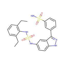 CCc1cccc(CC)c1NS(=O)(=O)Nc1ccc2[nH]nc(-c3cccc(S(N)(=O)=O)c3)c2c1 ZINC000166577455