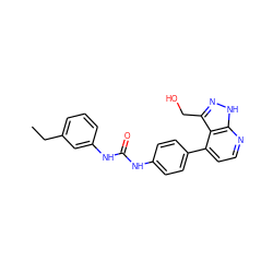 CCc1cccc(NC(=O)Nc2ccc(-c3ccnc4[nH]nc(CO)c34)cc2)c1 ZINC001772652726