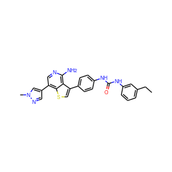 CCc1cccc(NC(=O)Nc2ccc(-c3csc4c(-c5cnn(C)c5)cnc(N)c34)cc2)c1 ZINC000063539836