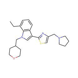 CCc1cccc2c(-c3nc(CN4CCCC4)cs3)cn(CC3CCOCC3)c12 ZINC000071294741