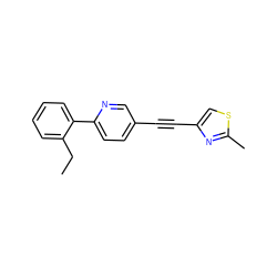 CCc1ccccc1-c1ccc(C#Cc2csc(C)n2)cn1 ZINC000137238632