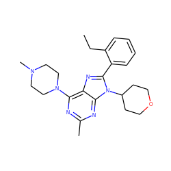 CCc1ccccc1-c1nc2c(N3CCN(C)CC3)nc(C)nc2n1C1CCOCC1 ZINC000103243443