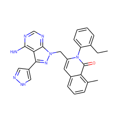 CCc1ccccc1-n1c(Cn2nc(-c3cn[nH]c3)c3c(N)ncnc32)cc2cccc(C)c2c1=O ZINC000145973710