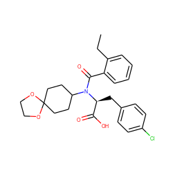 CCc1ccccc1C(=O)N(C1CCC2(CC1)OCCO2)[C@@H](Cc1ccc(Cl)cc1)C(=O)O ZINC000040380130