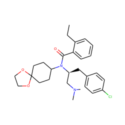 CCc1ccccc1C(=O)N(C1CCC2(CC1)OCCO2)[C@@H](Cc1ccc(Cl)cc1)CN(C)C ZINC000040395614