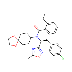 CCc1ccccc1C(=O)N(C1CCC2(CC1)OCCO2)[C@@H](Cc1ccc(Cl)cc1)c1noc(C)n1 ZINC000040392827