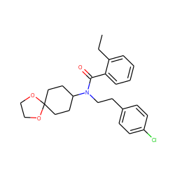 CCc1ccccc1C(=O)N(CCc1ccc(Cl)cc1)C1CCC2(CC1)OCCO2 ZINC000040422860