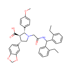 CCc1ccccc1C(NC(=O)CN1C[C@H](c2ccc3c(c2)OCO3)[C@@H](C(=O)O)[C@@H]1c1ccc(OC)cc1)c1ccccc1CC ZINC000027196988