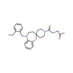 CCc1ccccc1CN1CCC2(CCN(C(=O)CNC(C)=O)CC2)Oc2ccccc21 ZINC000095593078